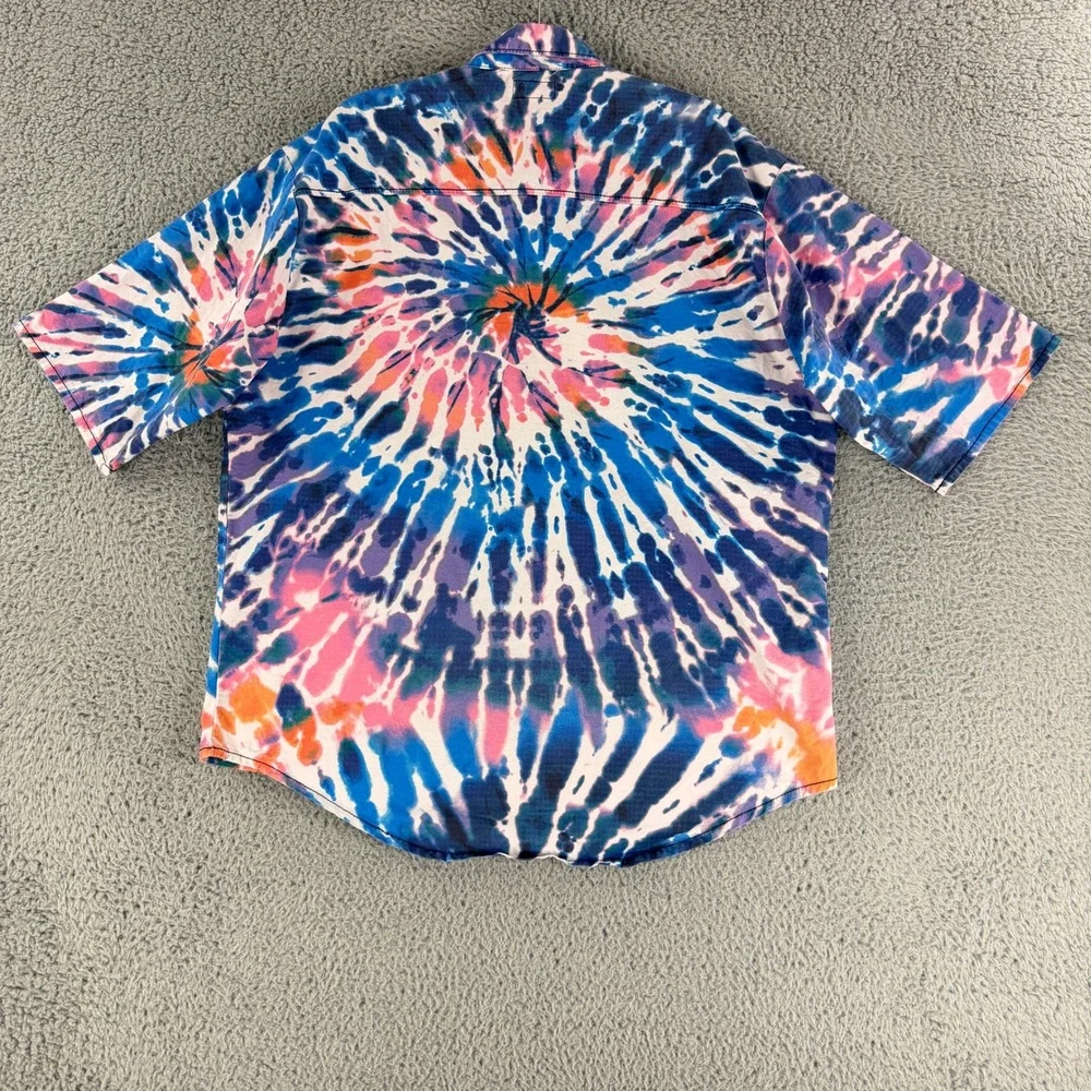 True Religion Button Down Shirt Mens Medium Multicolor Tie Dye Short Sleeve